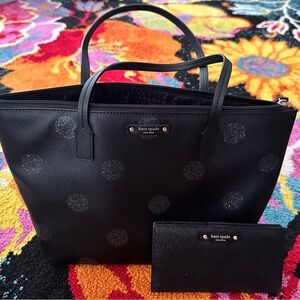 Kate spade tote black glitter polka dot and glitter wallet